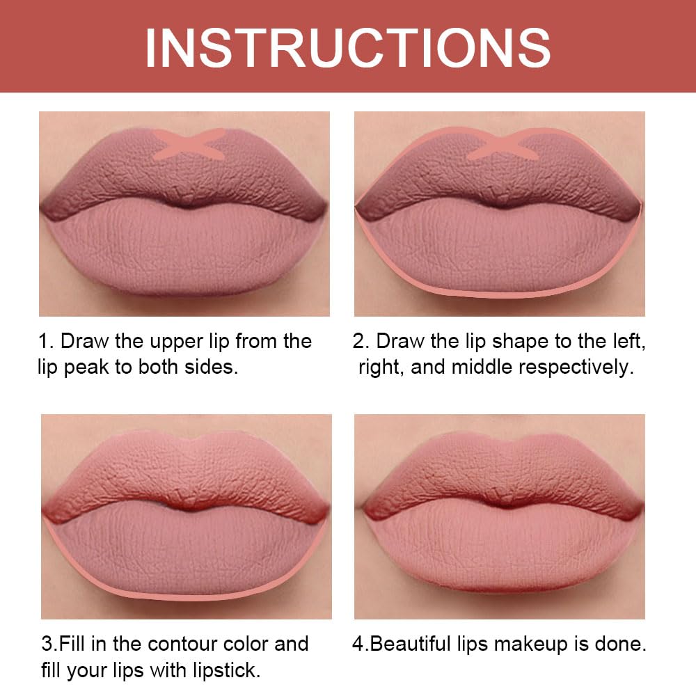Kaely 2-in-1 Nude Beige Brown Lip Liner & Lipstick Set Kit for Women, Matte Lips Kit with Lip Liner Lip Stains Long Lasting Waterproof 24 Hour Lipstick and Lip Liners Combo Lipliners Pencil Set 03