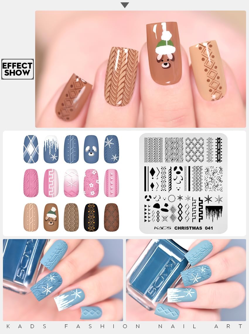 KADS 5Pcs Christmas Nail Stamping Plate Manicure DIY Tool Nail Stencil Santa Snowflake, elk Nail Stamp Template