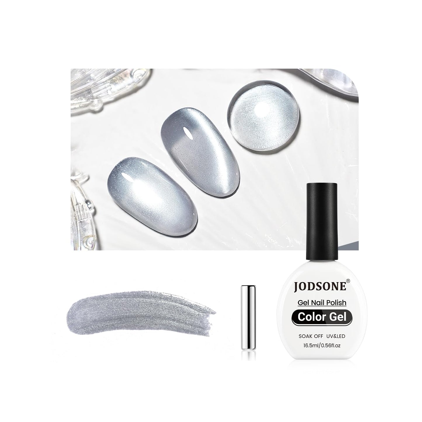 JODSONE 16.5ml Cat Eye Gel Nail Polish Silver Glitter Magnetic Reflective Translucent Need U V Curing