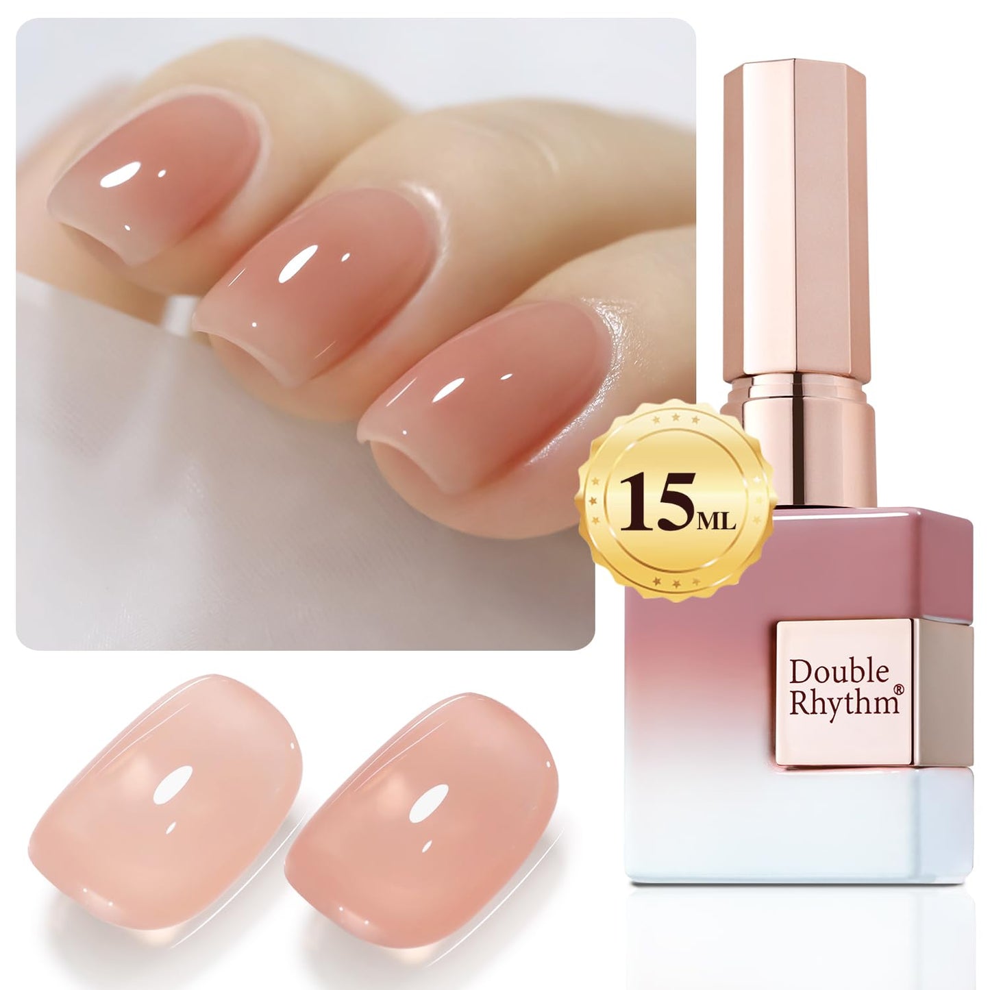 Double Rhythm Translucent Gel Polish Sheer Neutral Natural Light Milky Same Color Same Bottle 15ML Jelly Nail Polish Nail Art DIY at Home (Peach Cream-A1413)