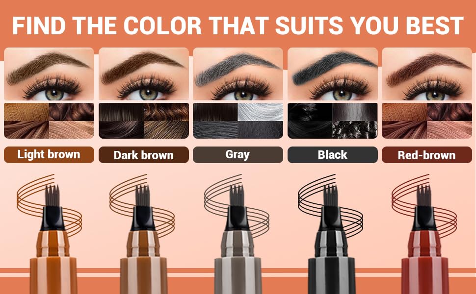 2025 New Magic Eyebrow Pencil, 3D Waterproof 4 Tipped Precise Brow Pen Microblading Eyebrow Pencil Contouring Pen Fine Stroke Microblading Creates Natural (Red Brown)