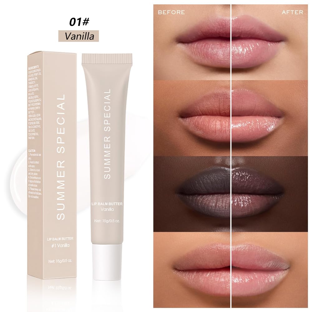 Summer Ultra-Hydrating Lip Butter Balm – Natural Vegan Lip Balm for Instant Moisture, Shine & Hydration – Sheer-Tinted, Soothes & Softens Dry Lips,Bálsamo labial hidratante #1 Vanilla 0.5 Fl Oz