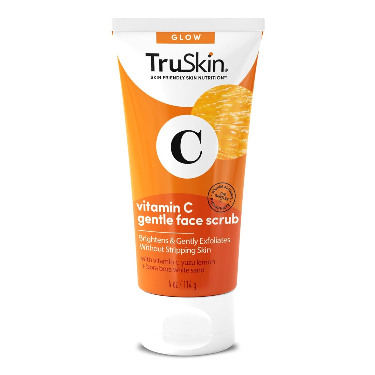 TruSkin Vitamin C Gentle Face Scrub - Brightening Daily Face Exfoliator for All Skin Types - Softens & Smooths Skin with Vitamin C, Yuzu Lemon, and Exfoliating Bora Bora White Sand - 4 Fl. Oz
