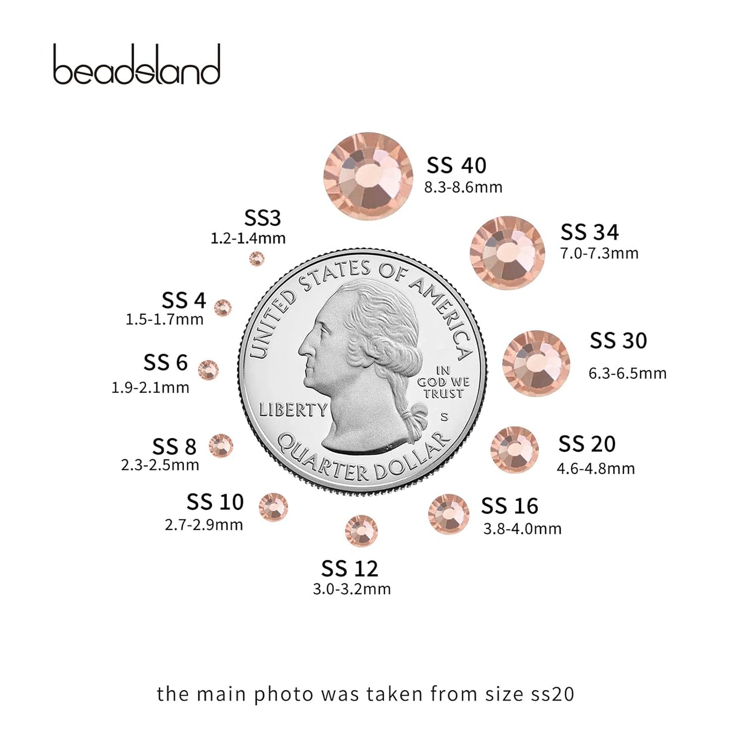 beadsland Flat Back Crystal Rhinestones Round Gems for Nail Art and Craft Glue Fix,Champagne (2.7-2.8mm) SS10/1440pcs