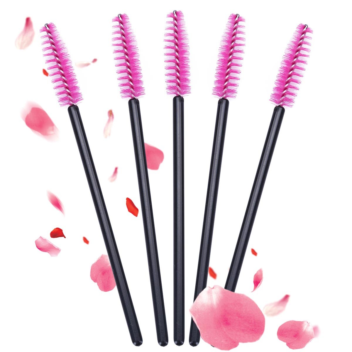 BTYMS 100 Pcs Disposable Eyelash Brush Mascara Applicator Lash Wand Eyebrow Spoolie for Extension - Pink