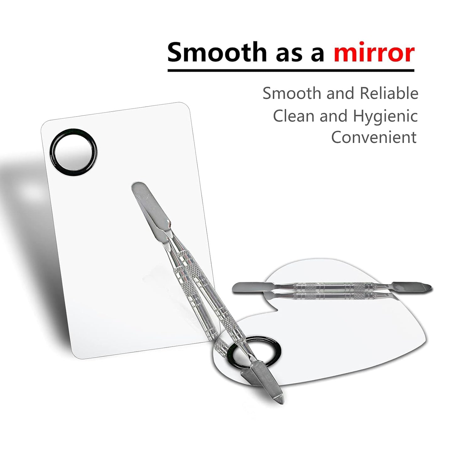 2Pcs Cosmetic Makeup Palette, Premium Stainless Steel Metal Makeup Mixing Palette with Spatula, Makeup Mixing Tray for Mixing Foundation/Eye Shadow/Mascara/Nail Polish/Pigment/Nail Art