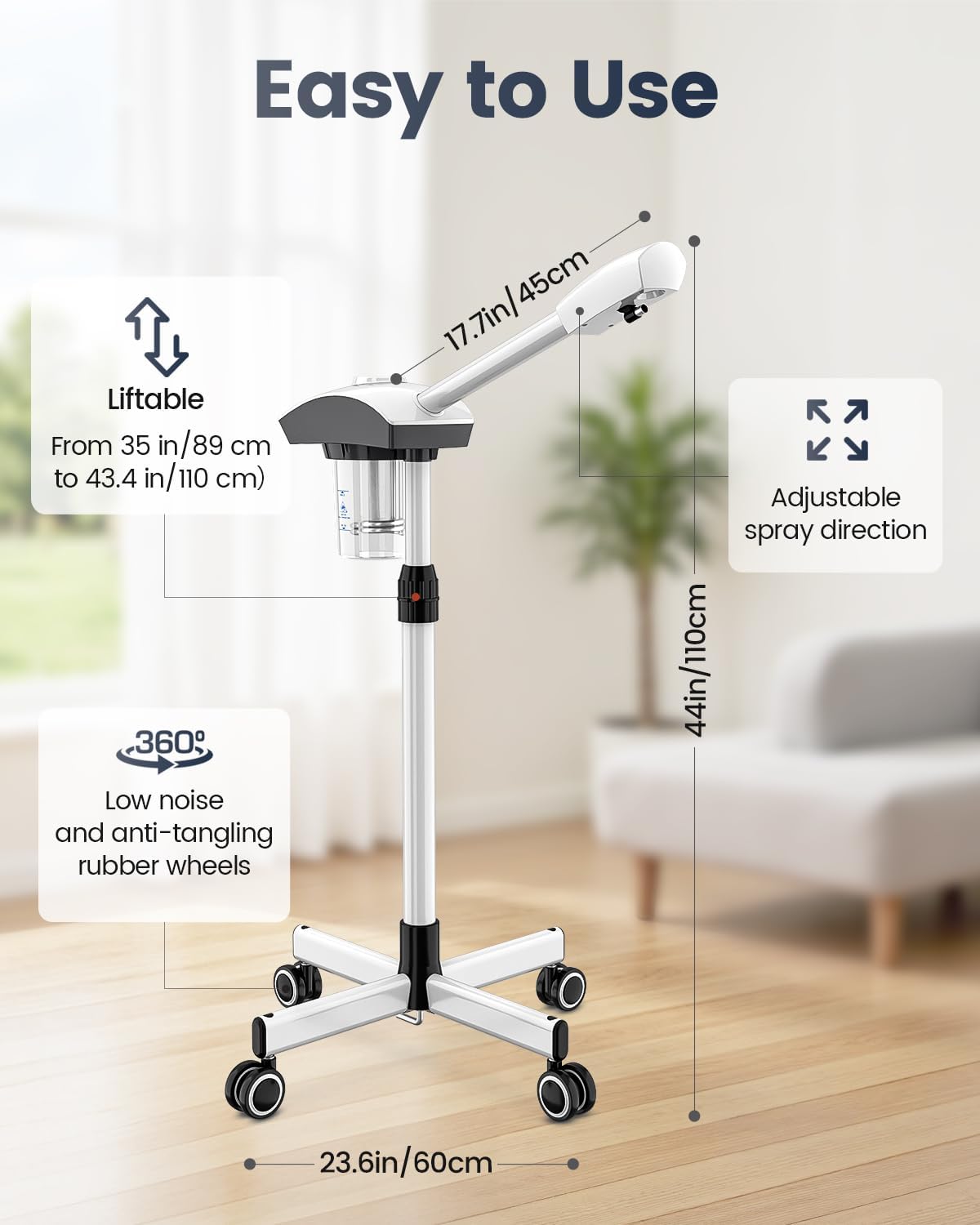 Kingsteam Professional Ozone Nano-Ionic Facial Steamer | Deep Cleansing Hydrating | Salon Home Spa Face Steamer | Pore Cleanser | 60-Min Timer | 360° Swivel | Esthetician Favorite Tool,White