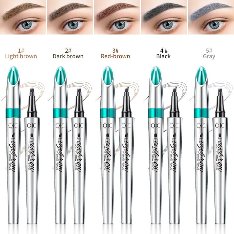 Microblading Eyebrow Pen - Long-Lasting 4D Four-Tip Waterproof Eyebrow pen with Triangular Tip Easy Application for Beginners for Natural Eyebrows (Light Brown)