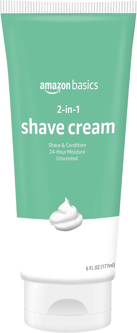 Amazon Basics 2-In-1 Shave Cream, Fragrance Free, 6 Fl. Oz., 2 Pack (Previously Solimo)