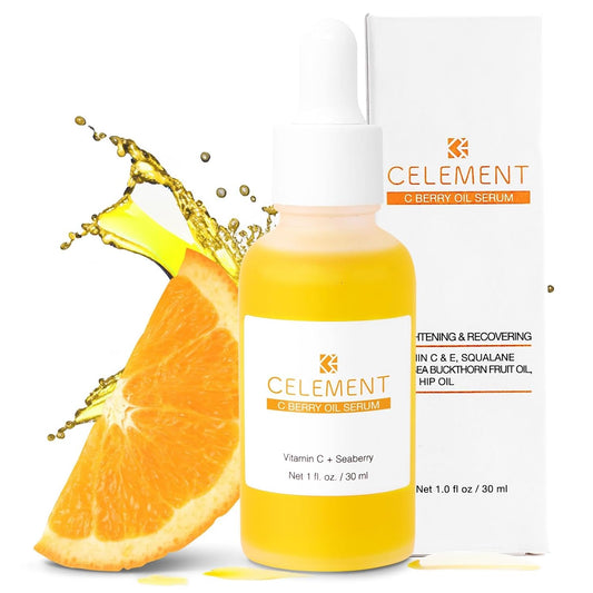 C Berry Oil Serum with Vitamin C, Sea Buckthorn, Rosehip, Jojoba, Squalane - Reduces Hyperpigmentation, Age Spots, Scars, Fine Lines - Nail and Cuticle Treatment - Glowing Skin, 1 fl. oz