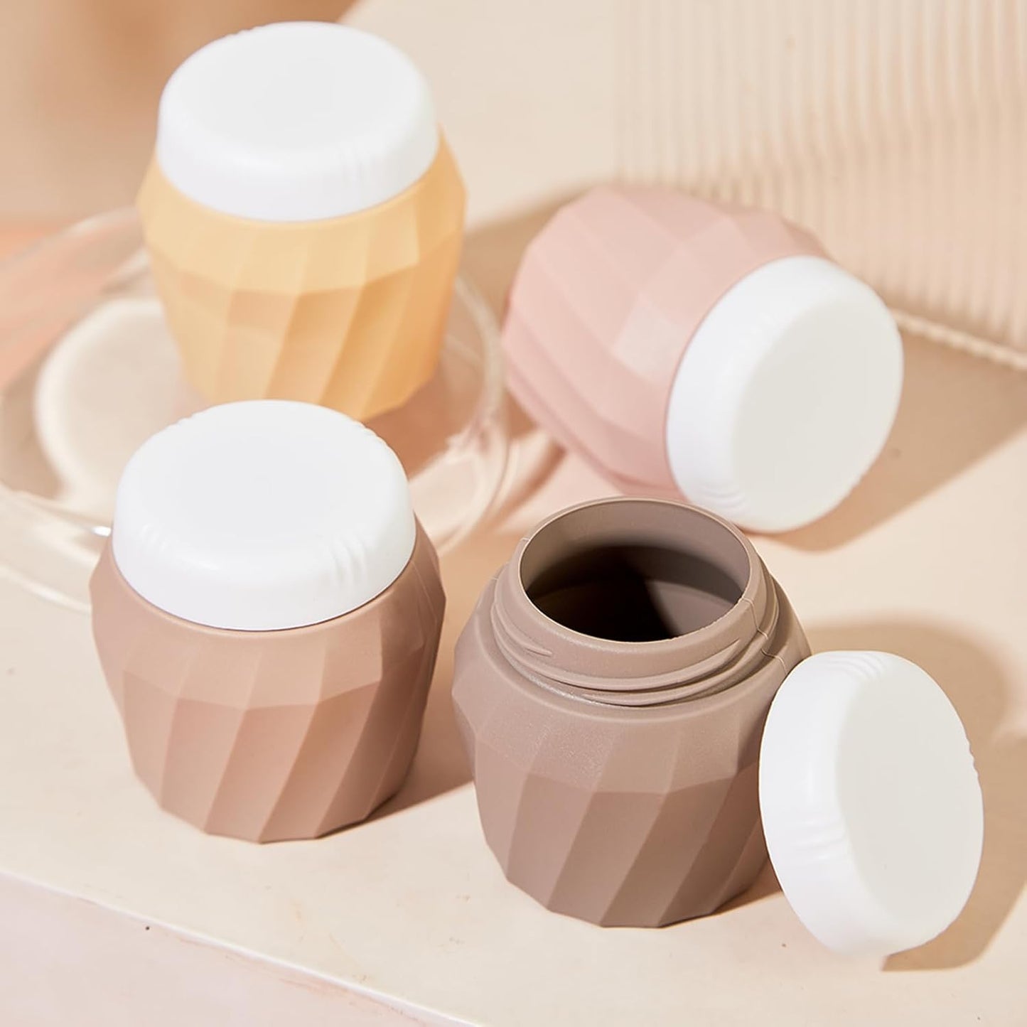 Travel Containers for Toiletries, Premium Silicone Cosmetic Cream Jars, TSA Approved Leak-Proof Refillable Travel Size Toiletries with Clear Bag for Cosmetic Face Body Cream (Apricot, 1.7OZ)