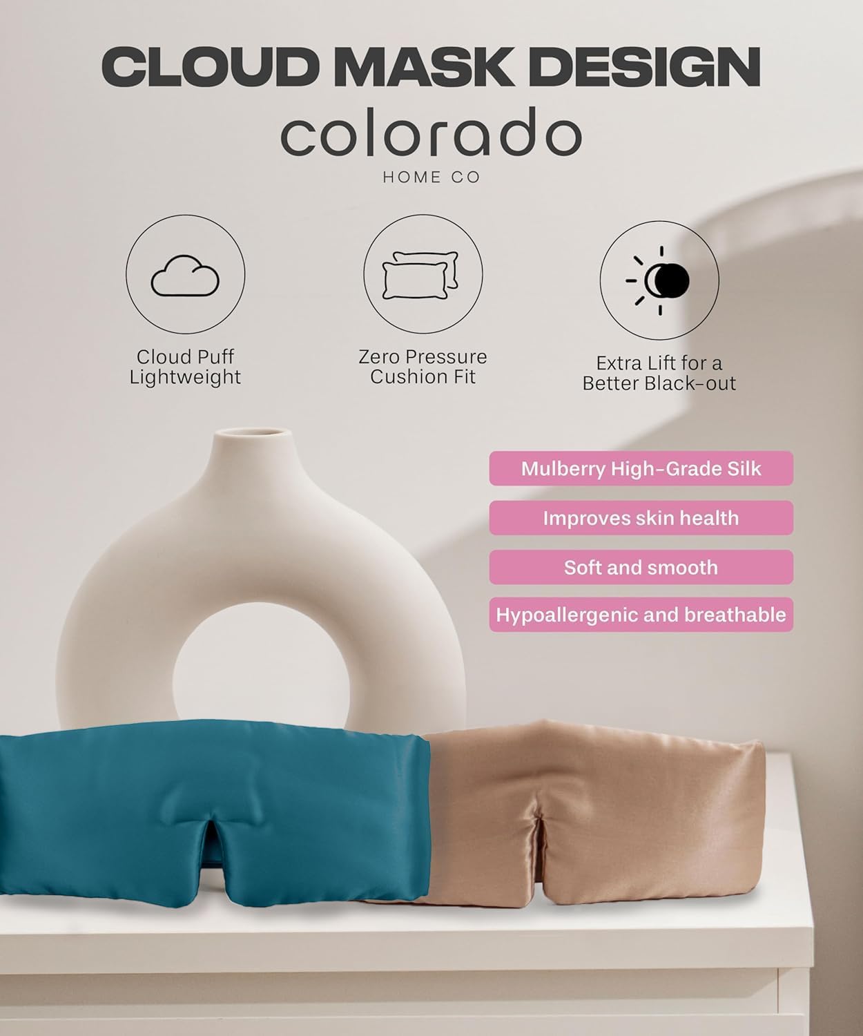 SUNDAYSILKS™ | Adjustable Silk Sleep Mask for Side Sleeper | Cloud-Like Comfort, Weighted for Deep Sleep | Soft Sleep Face Mask for Women & Men, Full Blackout, Cooling Silk Eye Mask for Sleeping (2PK)