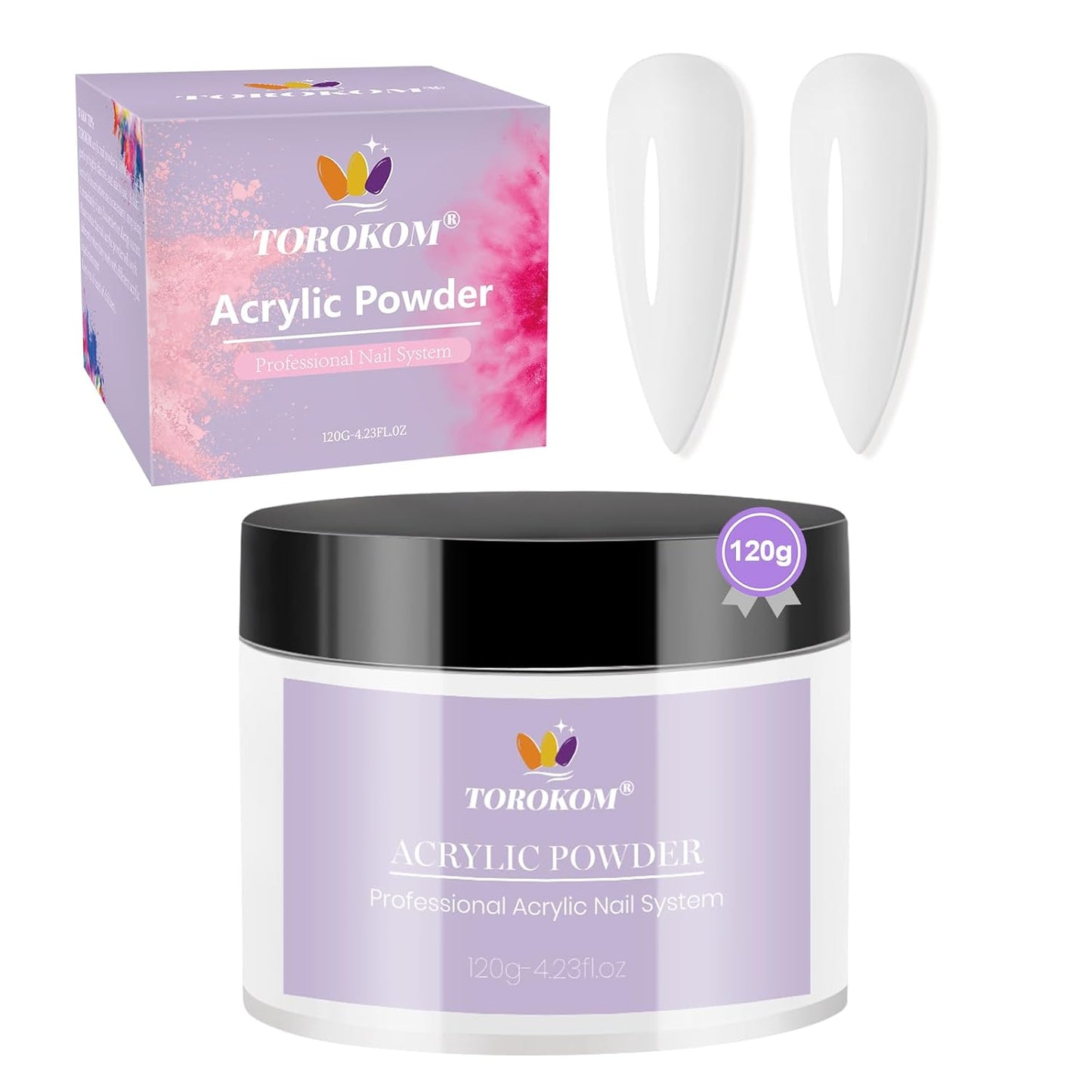 TOROKOM White Acrylic Powder, 120g/4.23oz Acrylic Nail Powder Large Capacity Acrylic Dip Powder for Nails Self-Leveling Acrylic Extension Powders, 3D Nail Carving, Long-Lasting, No Nails Lamp Required