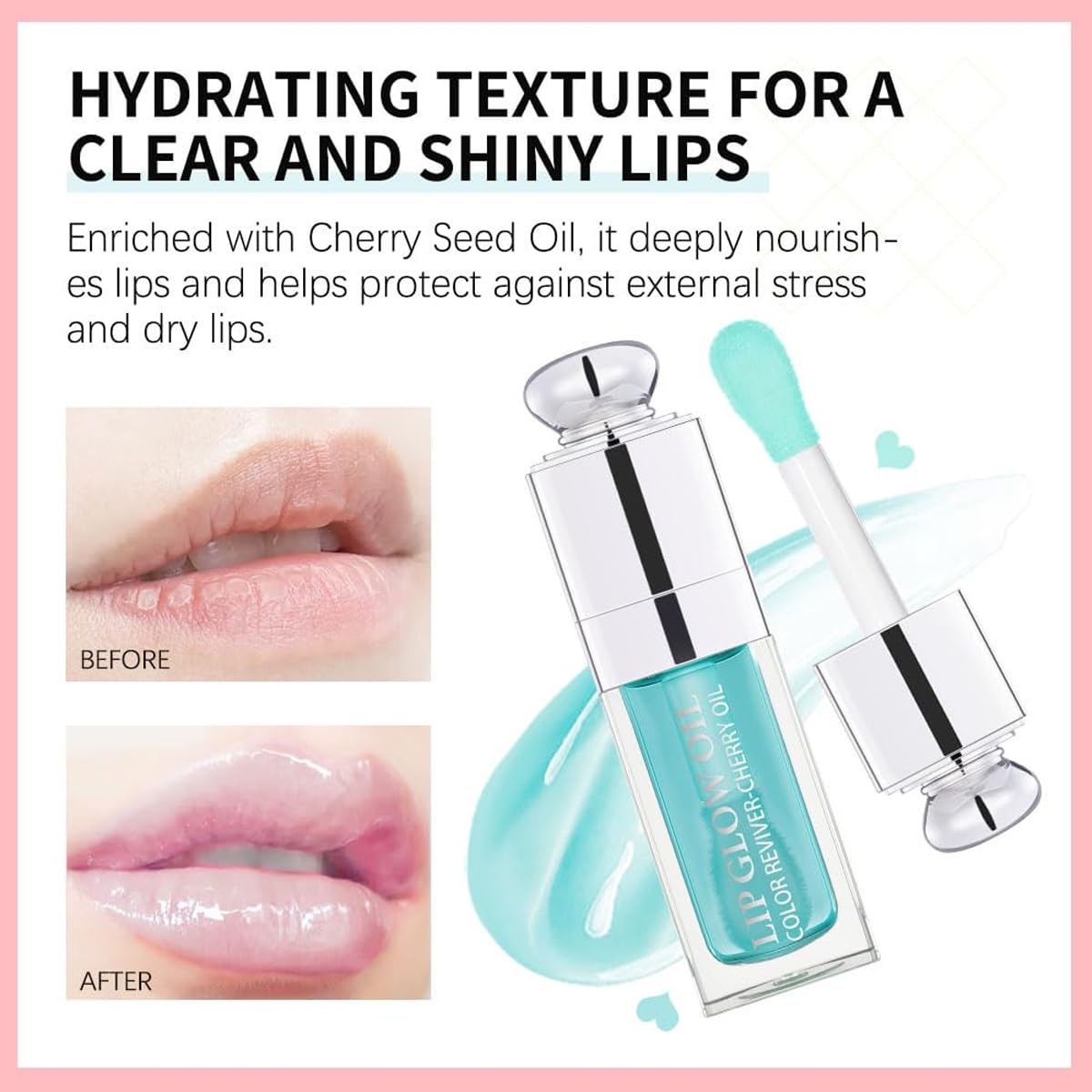 Hydrating Lip Glow Oil, Lip Oil Gloss Transparent Toot Tinted Nourishing Long Lasting Repairing Lightening Lip Lines (STRAWBERRY) 0.2 OZ