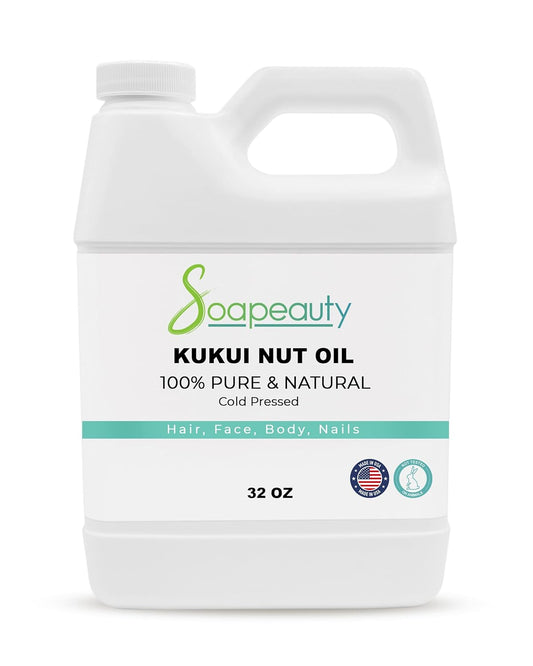 Soapeauty KUKUI NUT Oil Cold Pressed Unrefined | 100% Natural Available in Bulk | Carrier for Essential Oils, Face, Skin, Hair Moisturizer, Soap Making | 32 fl oz