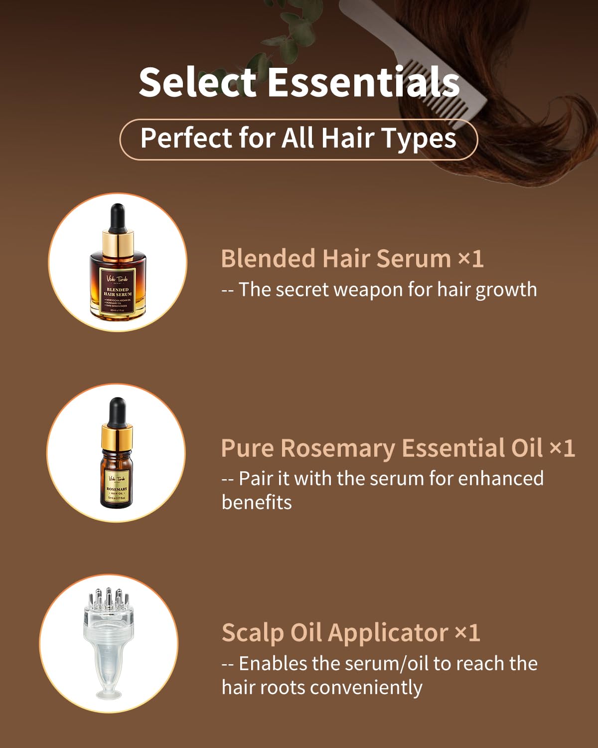 Hair Serum Applicator & Rosemary Oil & Moroccan Argan Oil, Scalp Massager for Hair Growth, Scalp Care Essential Oil Set for Men and Women