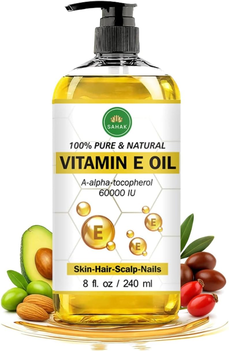 Vitamin E Oil 60,000 IU – Organic & Pure E-Oil Blend for Skin, Hair & Nails | Natural Body Oil with Vitamin E for Stretch Marks, Scars & Face Moisturizing – 100% Liquid Vitamin E Skin Care