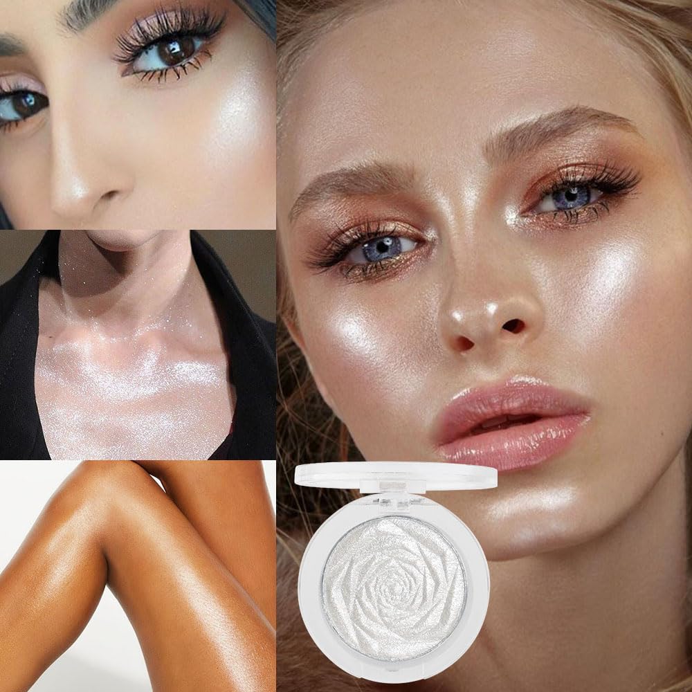 evpct Pearl White Silver Face Highlighter Makeup, White Shimmer Glitter Diamond Sparkly Highlighters Makeup Eyeshadow Palette Powder for Face Body Cheek Skin, inner Corner Eye Highlighter Make up 01