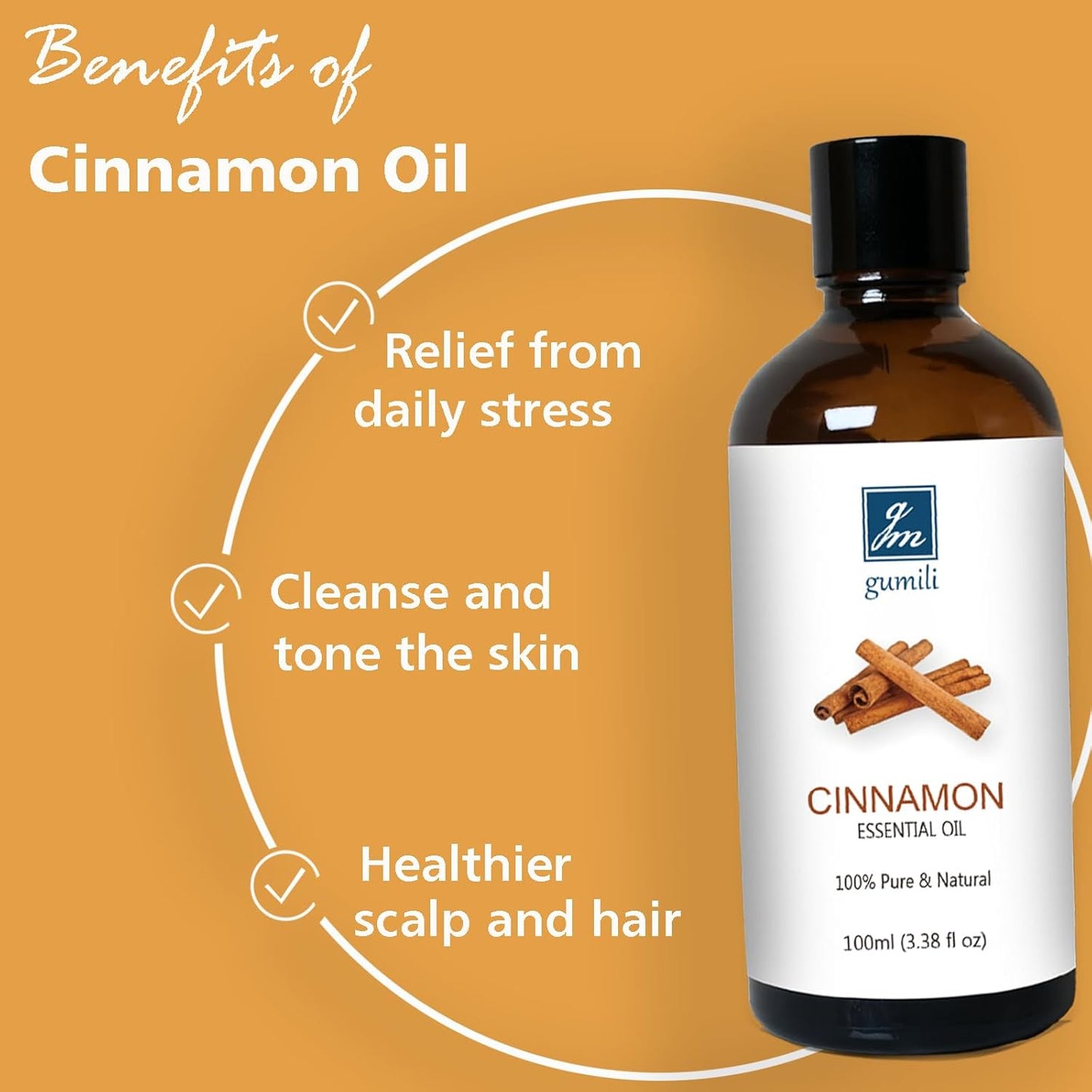 Cinnamon Essential Oil, 100% Pure Undiluted Cinnamon Oil for Diffuser, Massage - 100ml/3.38 oz