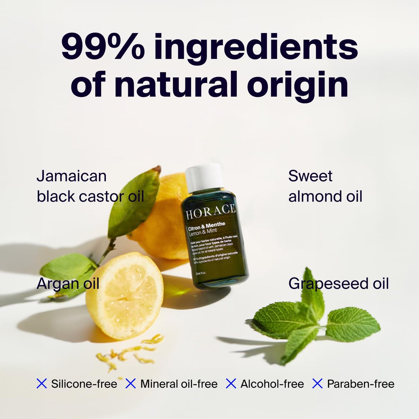 HORACE Lemon & Mint Beard Oil for Men - Conditioner with Argan Oil - Gentle Beard Care for All Skin Types - Citrus, Aromatic Scent, 1 fl.oz