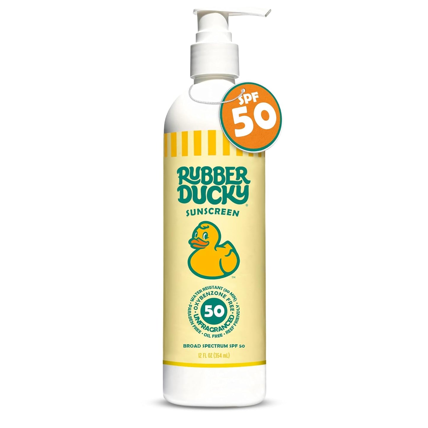 Rubber Ducky | Pump Sunscreen with SPF 50, Vitamin E Sunscreen for Face and Body | Broad Spectrum Lotion | SPF 50 Sunscreen with Pump Alternative for Moisturizing Sunblock (12oz Sunscreen Pump Bottle)