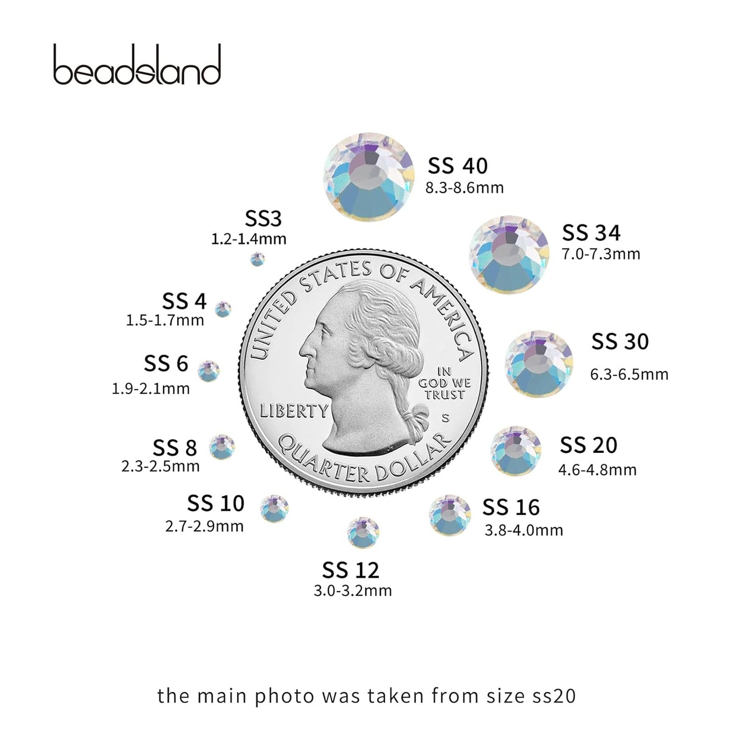 beadsland Flat Back Crystal Rhinestones Round Gems for Nail Art and Craft Glue Fix, Blue Moonlight (2.9-3.0mm) SS12/1440pcs