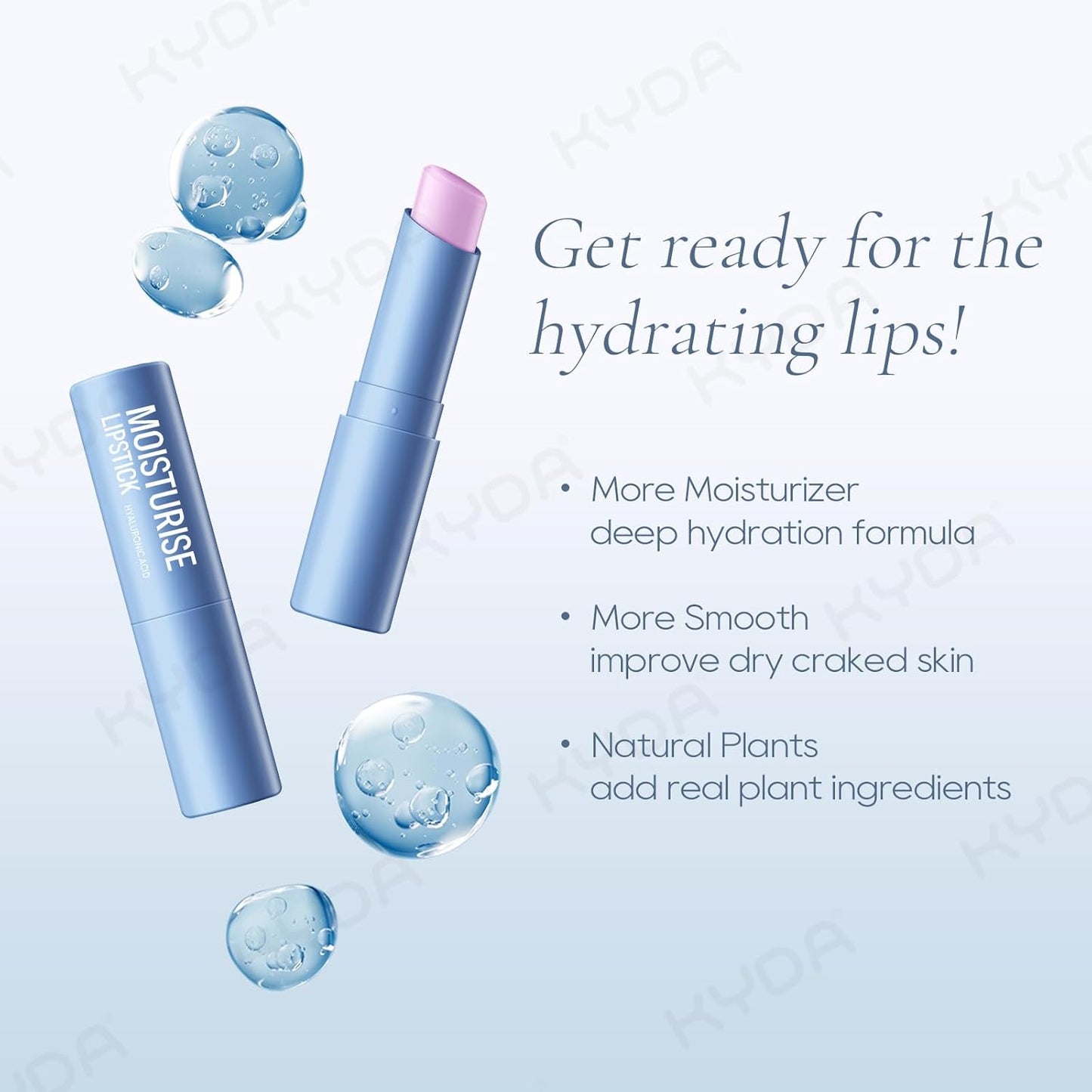 KYDA 3 Pcs Hyaluronic Acid Lip Balm, Moisturizing Lipstick for Dry Cracked Lips, Deep Hydrating Lip Care Balm, Reduce Fine Lines, Daily Lip Moisturizer with Hyaluronic Acid, Colorless Finish