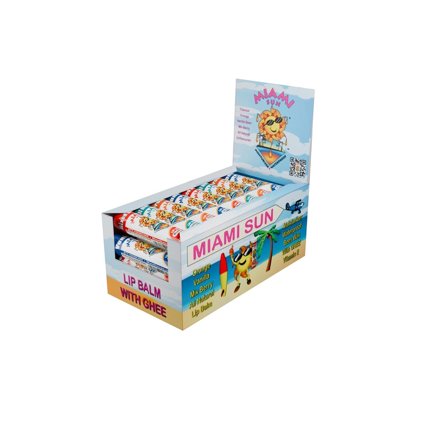 Miami Sun Natural Ghee Lip Balm, Hydrating Lip Treatment with Shea Butter & Beeswax, Organic & Non-Toxic, Best for Dry, Chapped Lips - Moisturizing, Healing, Chemical-Free Care (Gift of 40, Variety)