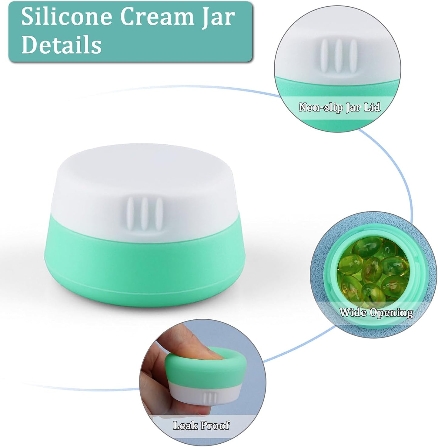 Small Travel Size Container for Cream 3pcs Mini Silicone Makeup Jar and 1pcs Tiny Squeeze Bottle, TSA Approved Leak-proof Lotion Pots and Toiletries Bottles With Storage Bag