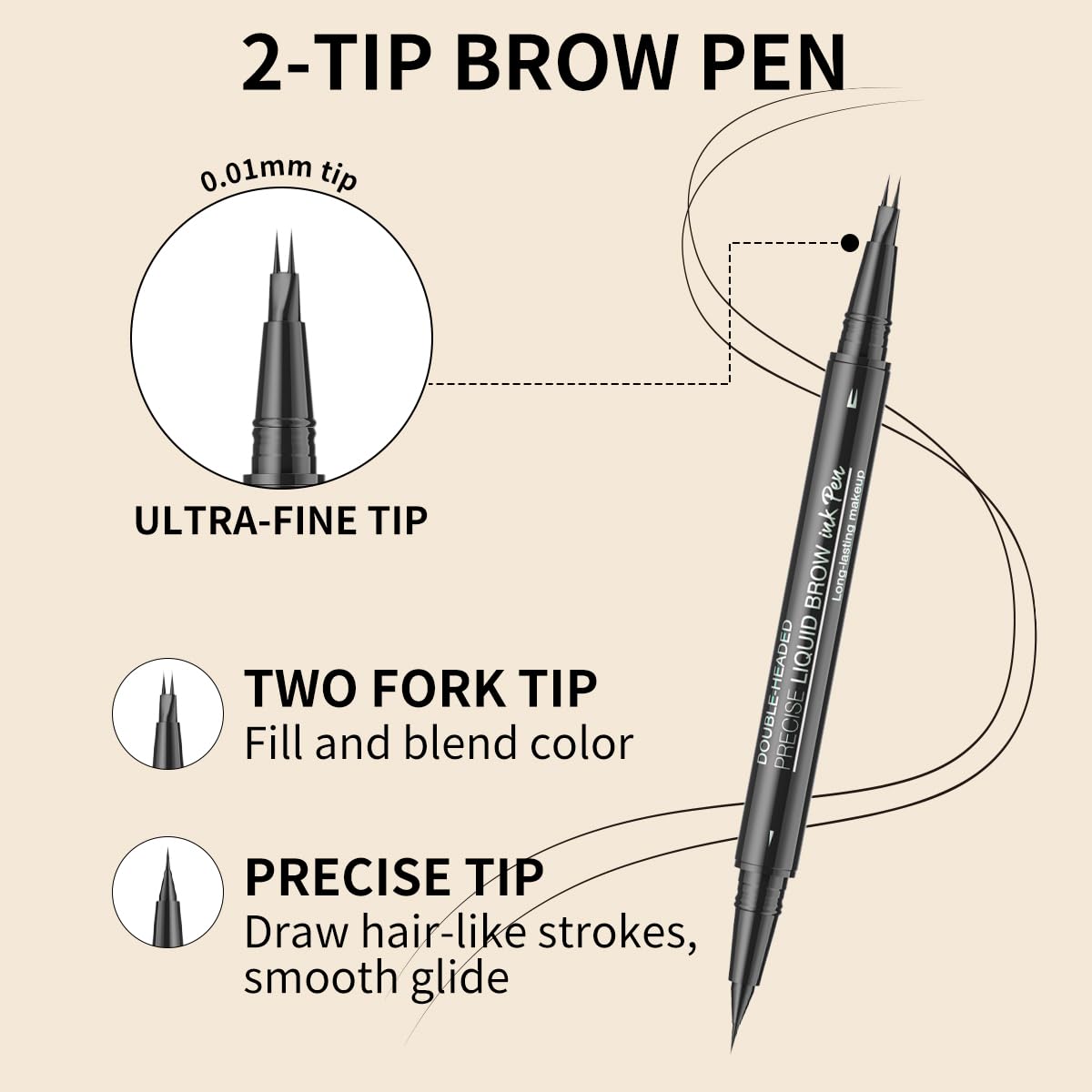Microblading Eyebrow Pencil,2-in-1 Dual-Ended Eyebrow Pen with 2 Tip brow pen and Precise Brush-Tip,Brow Pen for Natural Waterproof and Long-Lasting Brows (Black brown)