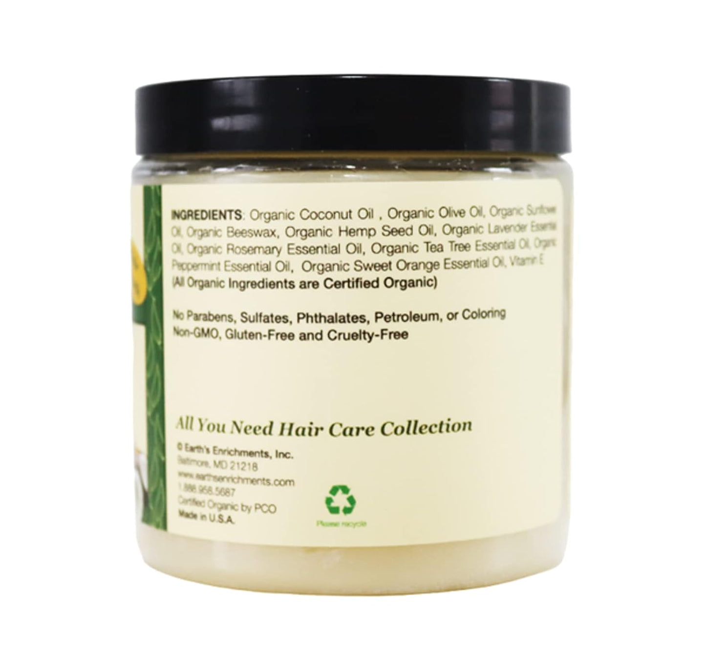 Earth's Enrichments Organic Pomade - Hair Food for Growth, Contains Tea Tree, Rosemary, Lavender Oil, Natural Hair Grease for Thick, Straight, Curly, Wavy, Thin Hair, Women, Men, Kids, USDA, 8oz