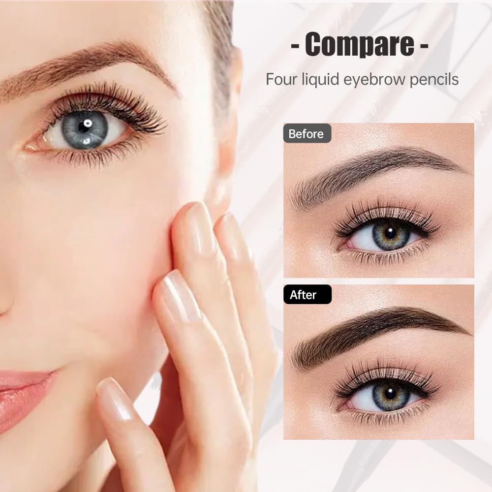 Microblading Eyebrow Pencil, 2025 New Waterproof Eyebrow Pencil, Premium Microblading Eyebrow Pen with 4 Tip, Long-Lasting Natural Magic Eyebrow Makeup Fine Stroke Eye Brow Pen for Women (Black)