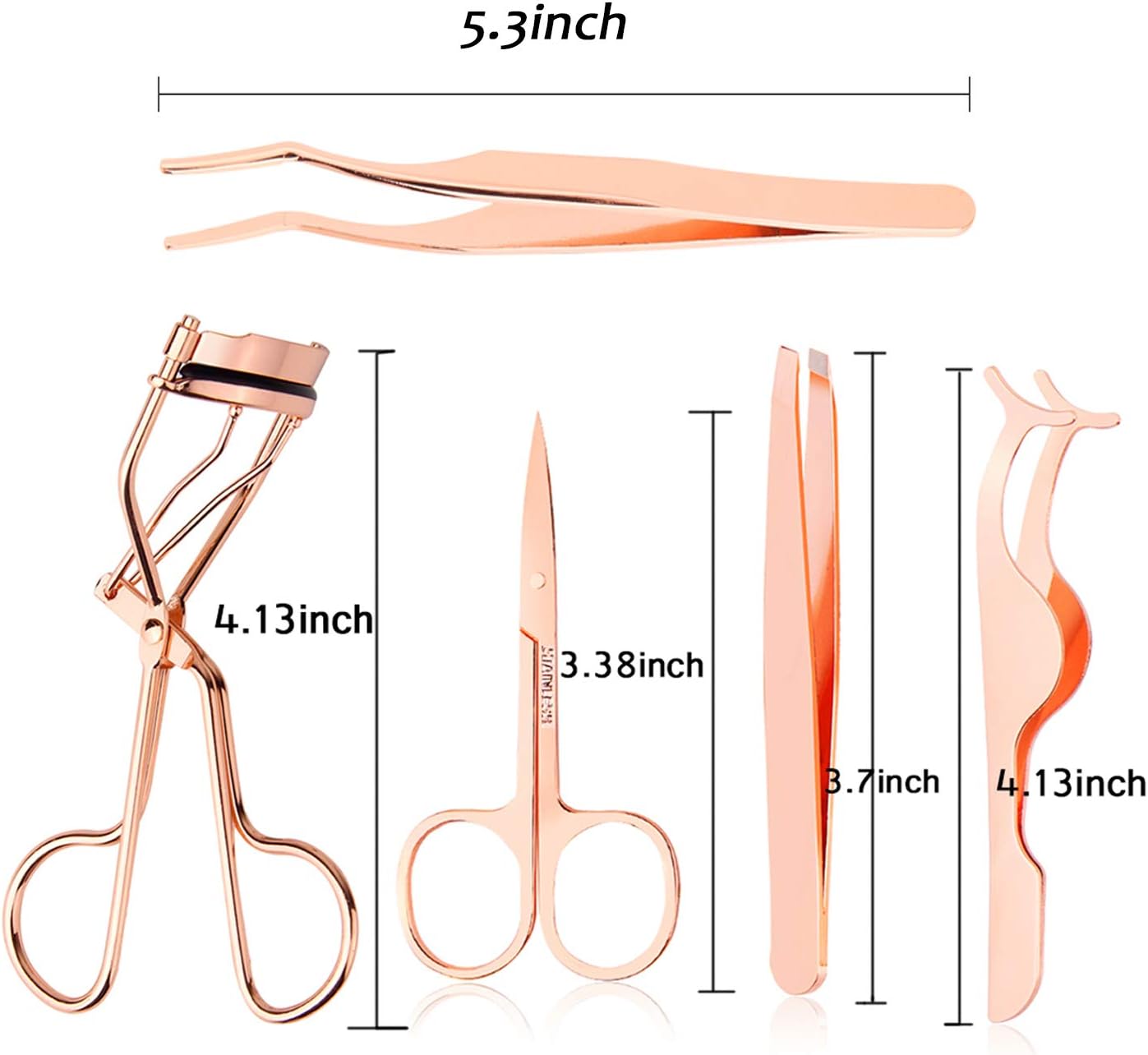 5 Pieces Eyelash Applicator Tool False Eyelashes Applicator Eyebrow Curler Eyebrow Scissors (Rose Golden)