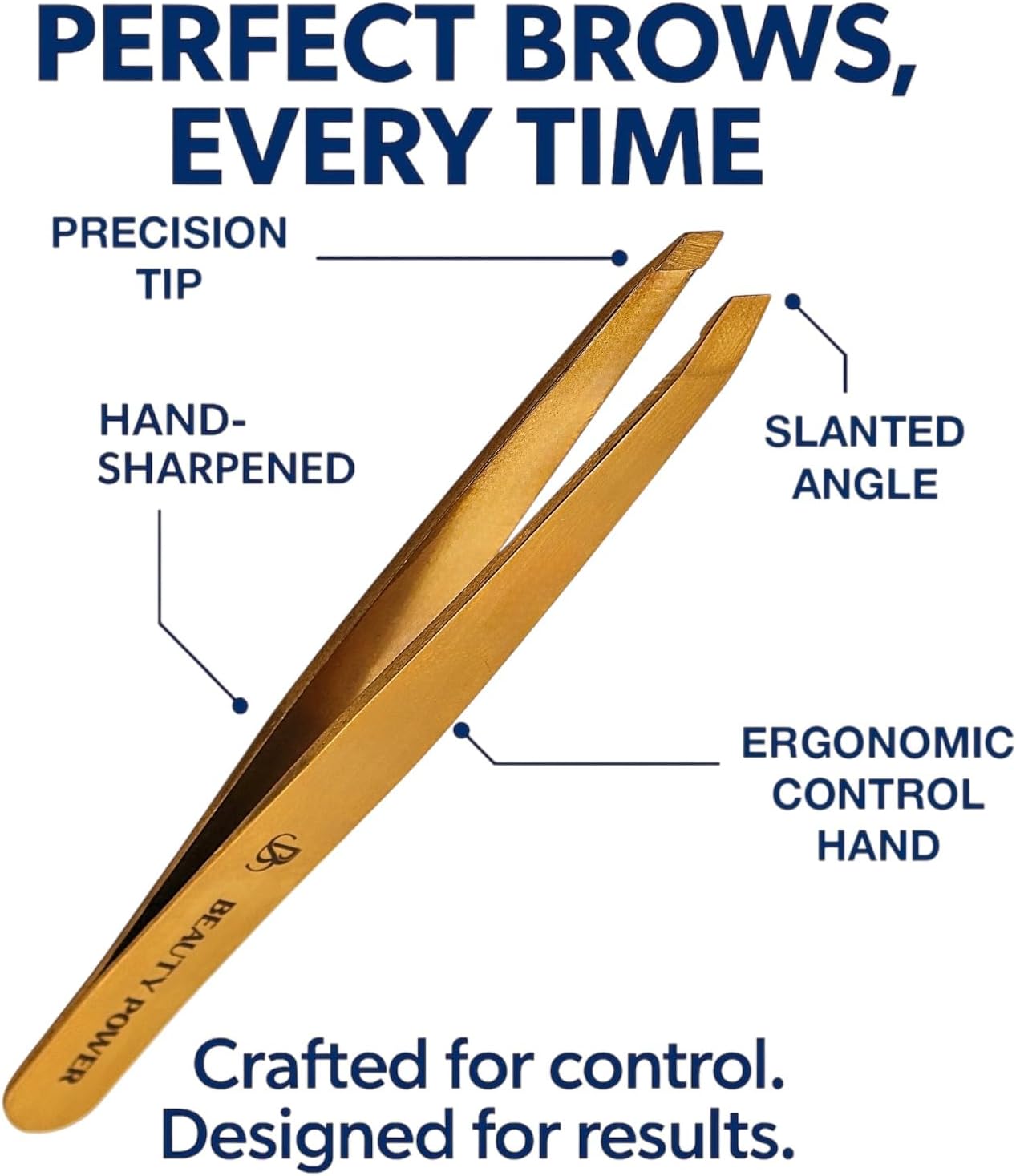 Slant Tip Precision Tweezers - Stainless Steel Eyebrow Tweezers for Women & Men - Precision Tweezers for Facial Hair, Ingrown Hair & Brow Shaping - Professional Beauty Tool (Matte Gold)