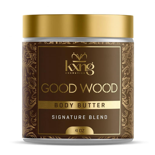 KXNG Cosmetics, Body Butter, Organic Skin Care for Men and Women, Body Moisturizer Lotions and Creams, Raw Shea Butter, Cocoa Butter, Mango, Coconut Oil, Hand, Foot, All Skin Types (Good Wood)