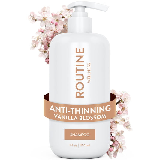 Routine Wellness Anti-Thinning Shampoo for Thinning Hair - Biotin DHT Blocker Women & Men - Color Safe Shampoo for Hair Loss & Healthy Hair - Vanilla Blossom - 14oz