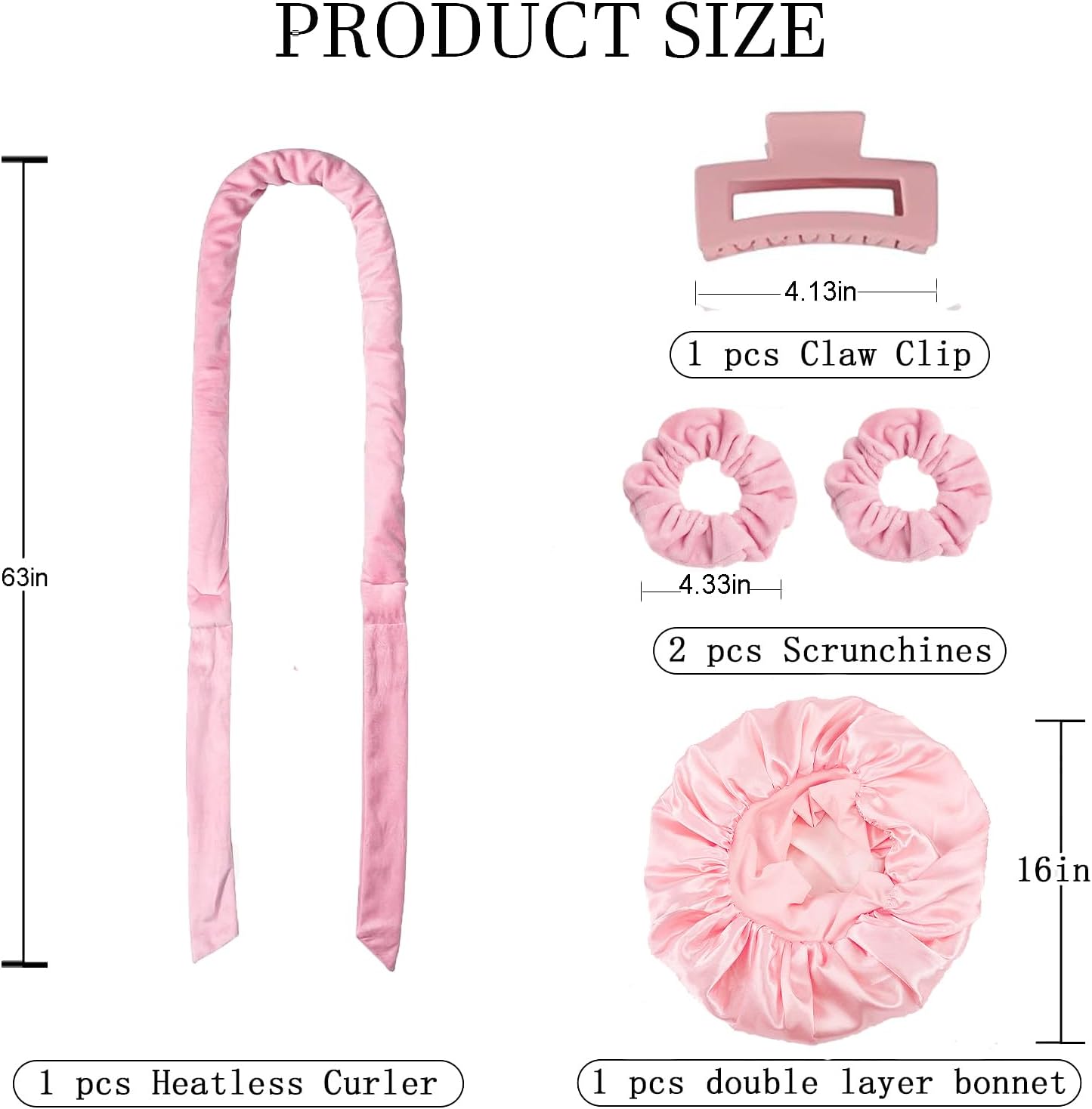 Heatless Hair Curler and Double Layer Satin Bonnet Set for Overnight Curls - No Heat Curling Rod with silk Bonnet, Sleep-In Safe for Long/Medium Hair, Frizz-Free Waves & Volume(Pink)