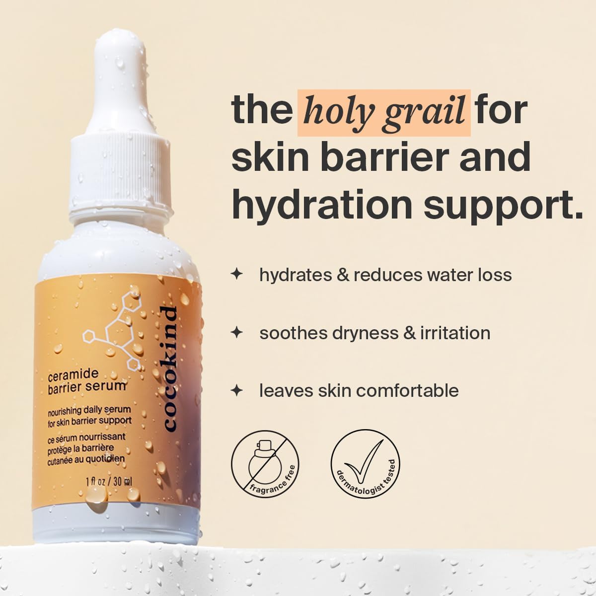 Cocokind Ceramide Barrier Serum, Hydrating Serum to Reduce Dryness, All Skin Types including Sensitive Skin, Fragrance Free, Cruelty Free, 1 fl oz (Trio Pack)