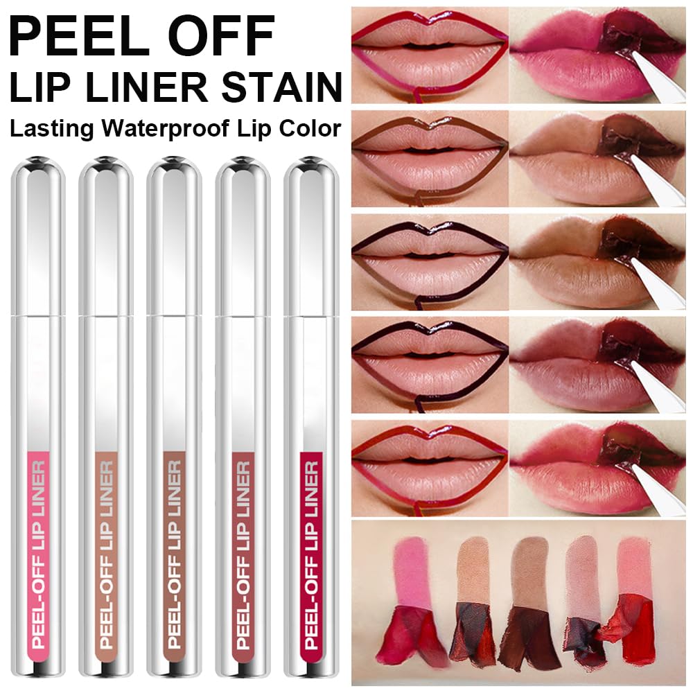 3 Colors Peel Off Lip Liner Stain Kit, Long Wear Matte Lip Tint Stain Set with Tweezer for Women, Waterproof Transfer Proof Highly Pigmented Peel Off Liquid Lipstick for All Skin Types (#1,2,3)