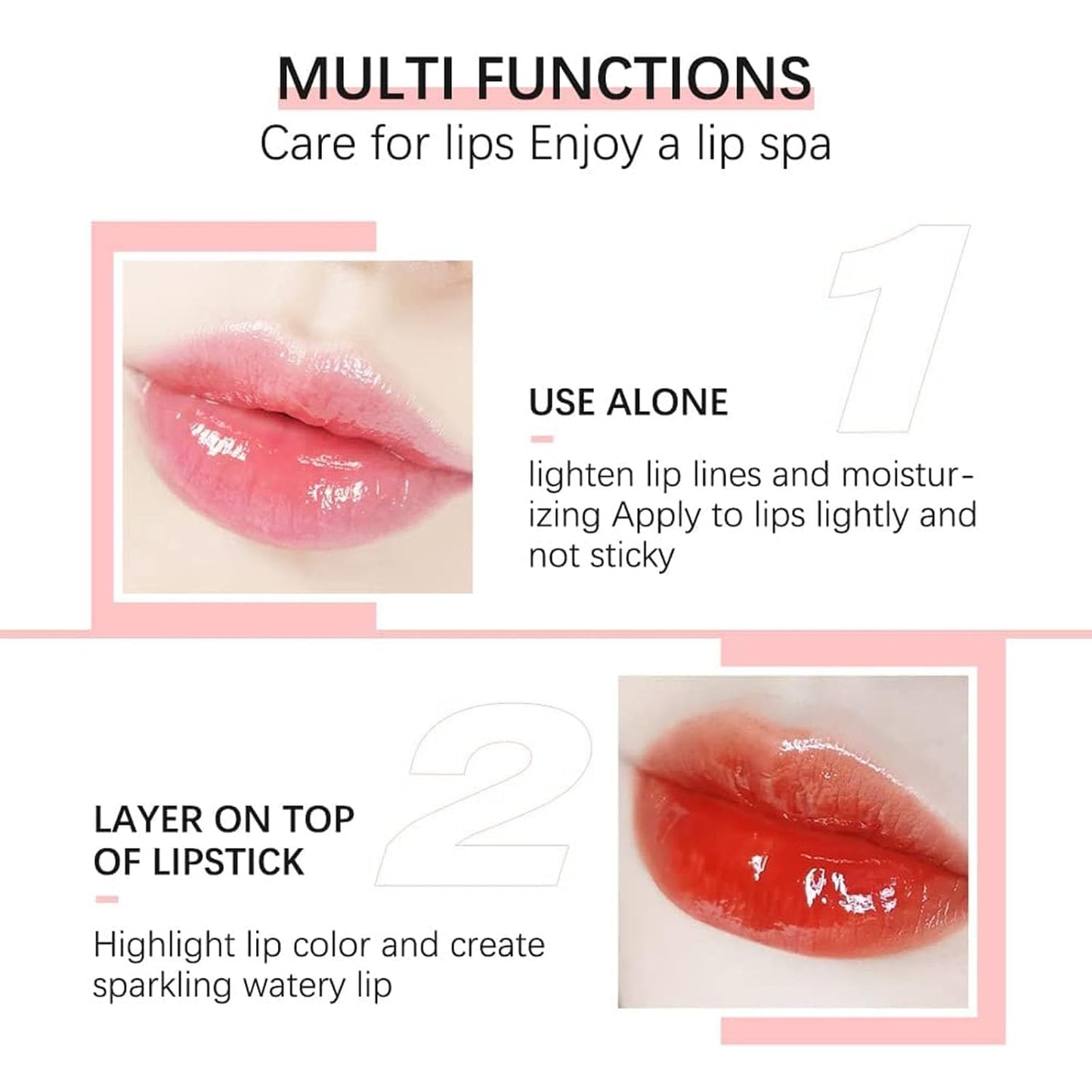 Hydrating Lip Glow Oil, Lip Oil Gloss Transparent Toot Tinted Nourishing Long Lasting Repairing Lightening Lip Lines (CLEAR) 0.2 OZ