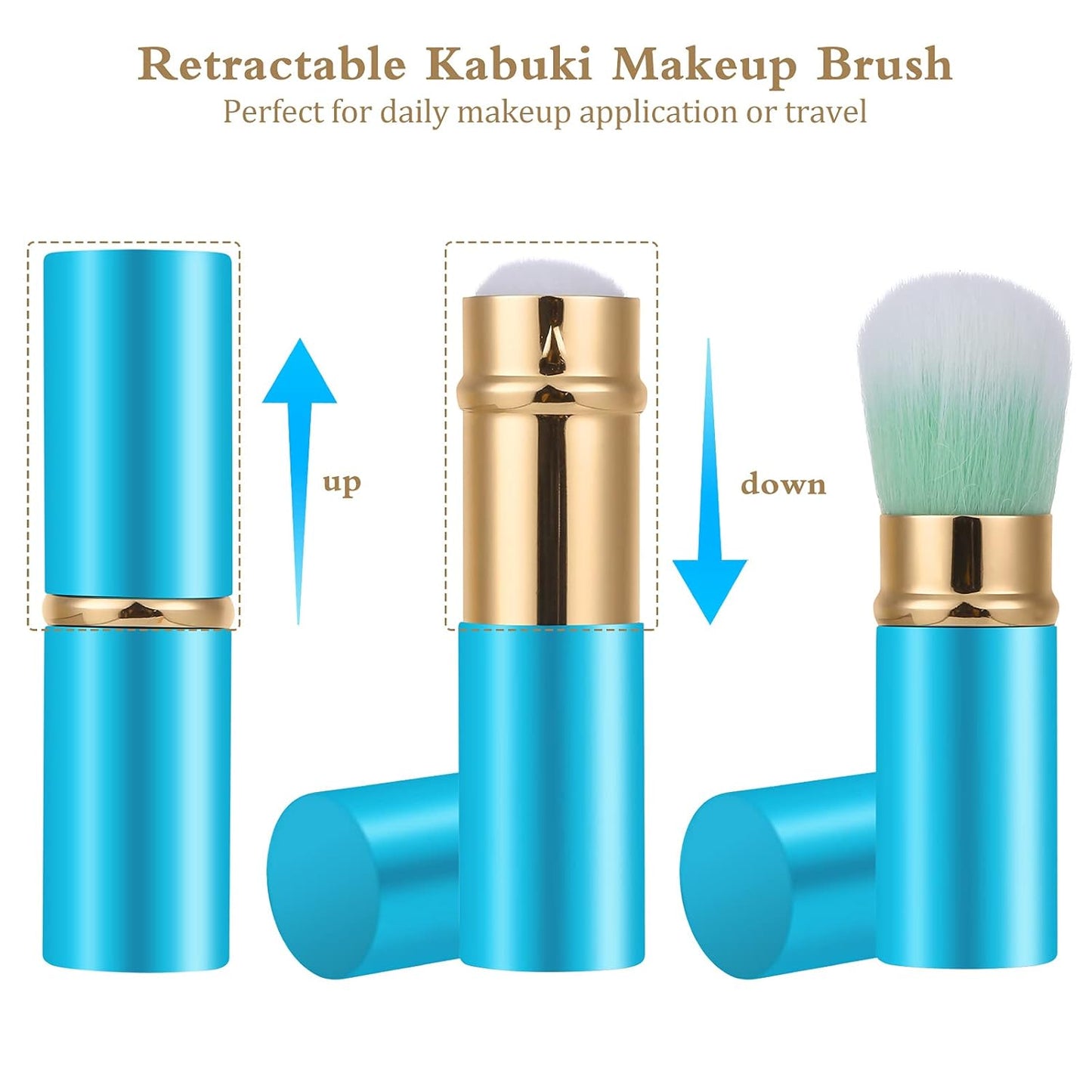 Falliny Retractable Kabuki Makeup Brush, Travel Mini Face Blush Brush, Portable Powder Foundation Sunscreen Brush with Cover for Blush, Bronzer, Buffing, Flawless Powder Cosmetics