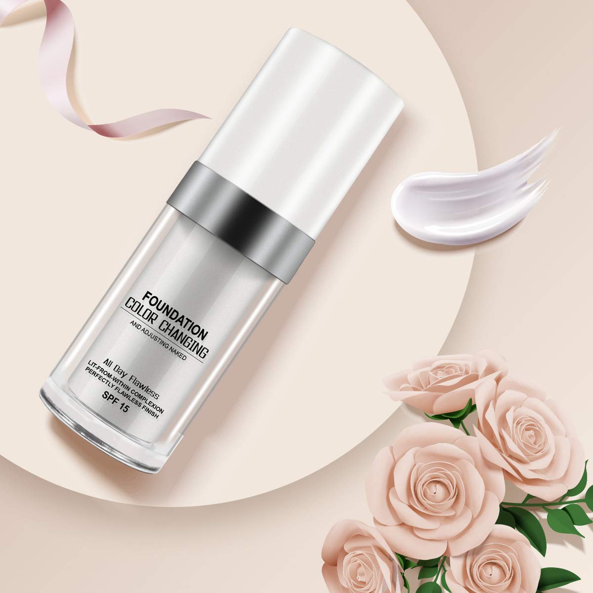 30ML Flawless Colour Changing Warm Skin Tone Foundation,Naturally Blends Moisturizing foundation makeup,Long Lasting Waterproof Poreless Liquid Foundation SPF 15 for Face Makeup