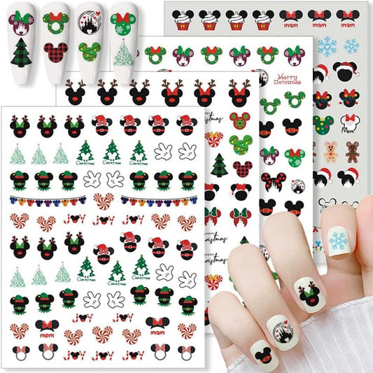 4 Sheets Christmas Nail Art Stickers Decals 3D Cute Animal Christmas Tree Snowflake Candy Self Adhesive Nail Design Nail Decals Xmas Nail Stickers for Women DIY Xmas Party Nail Decoration