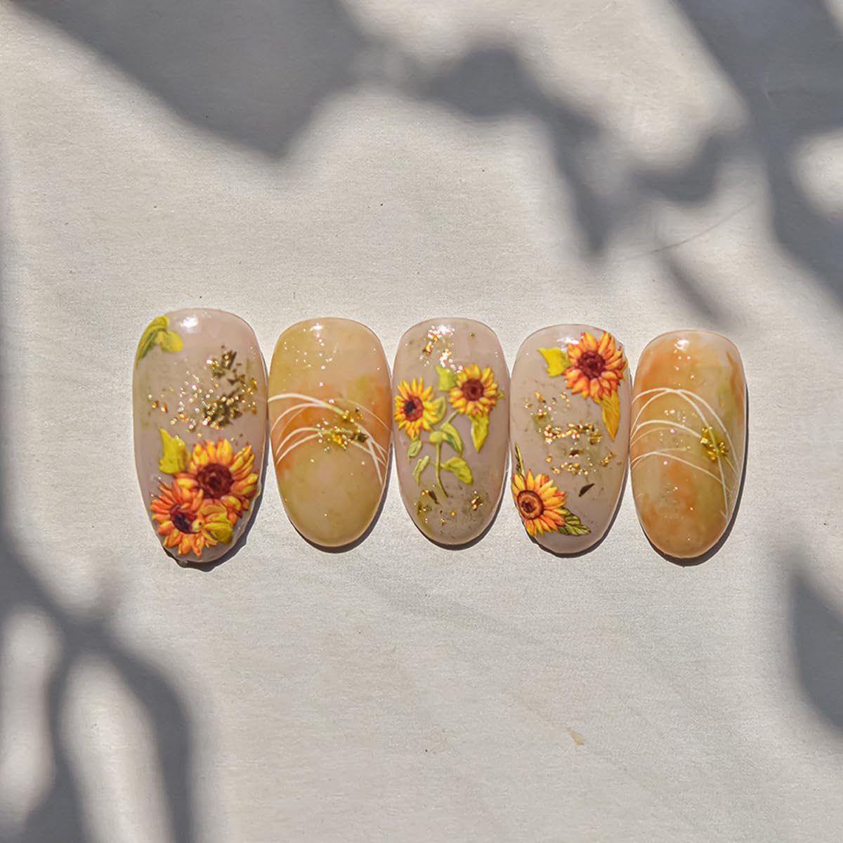 Sunflower Nail Stickers Spring Summer Nail Art Decals 5D Embossed Sunflower Stickers for Nails Designs Self Adhesive Nail Art Supplies & Decorations for Women Girls 1 Sheet