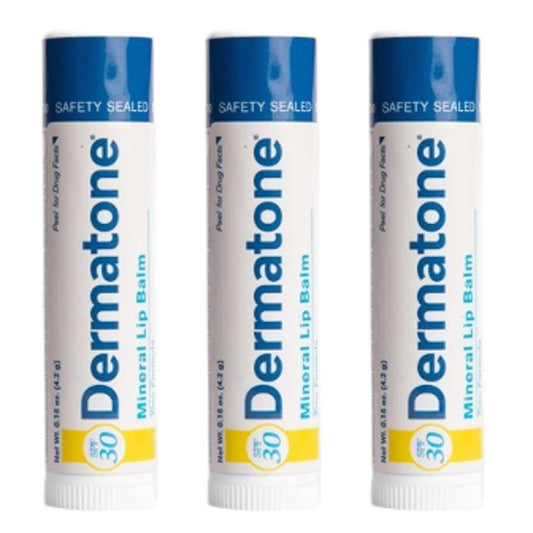 Dermatone Mineral Lip Balm SPF 30 | Moisturizing, Reef Safe, Oxybenzone Free | Jojoba Oil, Avocado Oil, Vitamin E | Zinc Oxide Lip Balm with SPF 30 | 0.15 oz (3-Pack)