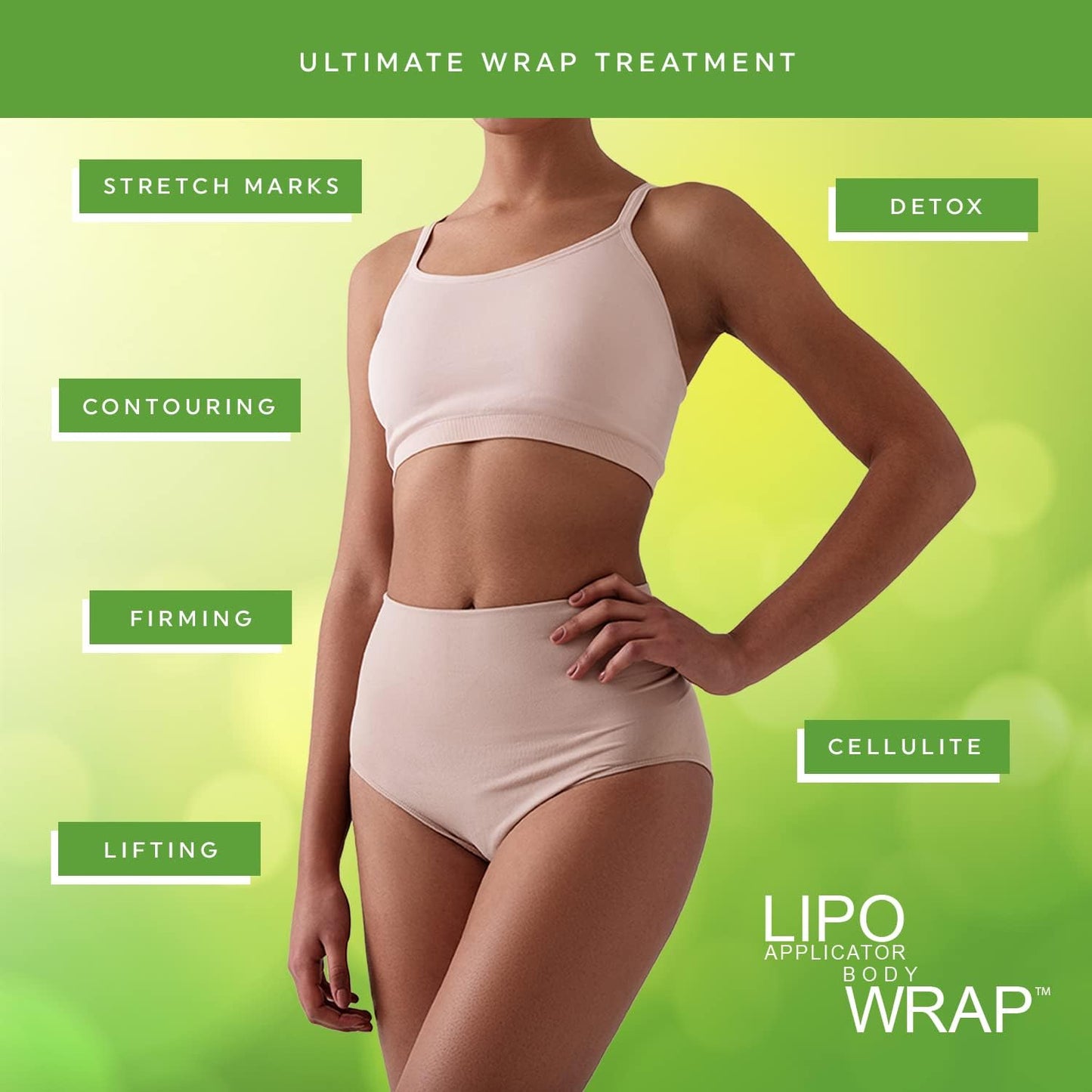 Ultimate Body Wrap with Guarana, Green Tea, and Seaweed Works for Stomach Belly Legs Arms Abdomen. 4 Wraps