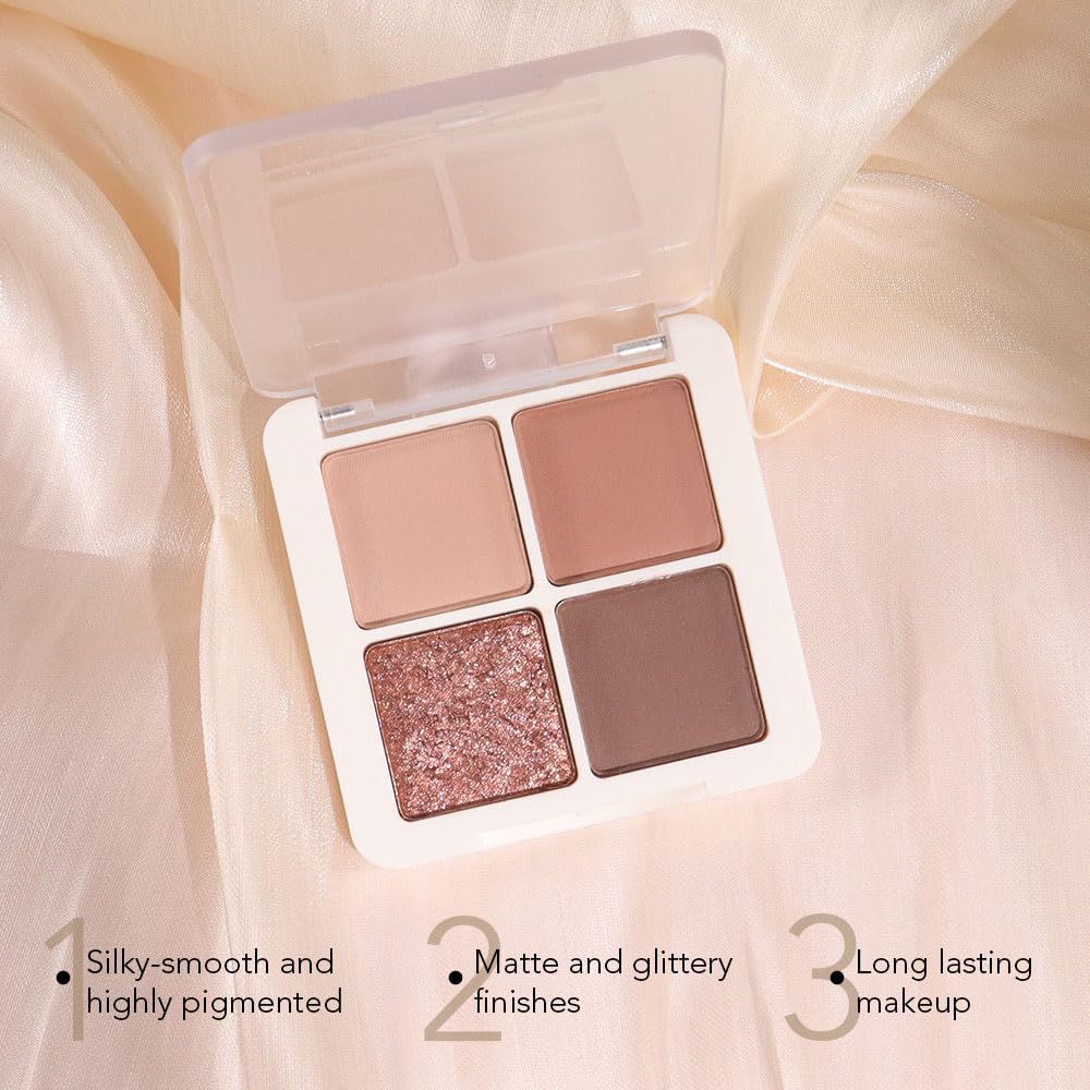4 Colors Matte Shimmer Eyeshadow Makeup Palette,Nude Light Dark Brown Rose Gold Natural Neutral Eye Shadow Palette,Long Lasting Waterproof Naturing-Looking Women Girls Eye Shadow