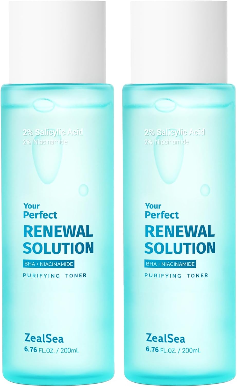 ZealSea 2% Salicylic Acid Toner for Face with 2% Niacinamide - BHA Liquid Exfoliant for Blackheads and Enlarged Pores, Exfoliate for Face to Soothe Breakouts, Exfoliating Toner, 6.76 Fl Oz, Pack of 2