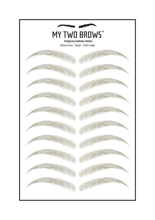 (10 pairs) Taupe Temporary Eyebrow Tattoo - Extra Large Size - Waterproof & Smudgeproof - Classy Curve Style Eyebrow Stickers - Sheet Lasts up to 30 Days - Won't Work on Existing Brows