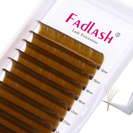 Volume Lash Extensions 0.07 D Curl Easy Fan Volume Lashes Mixed Tray 15-20mm Easy Fanning Lashes Brown Colored Lash Extension Supplies (Blond 0.07-D, 15-20mm)
